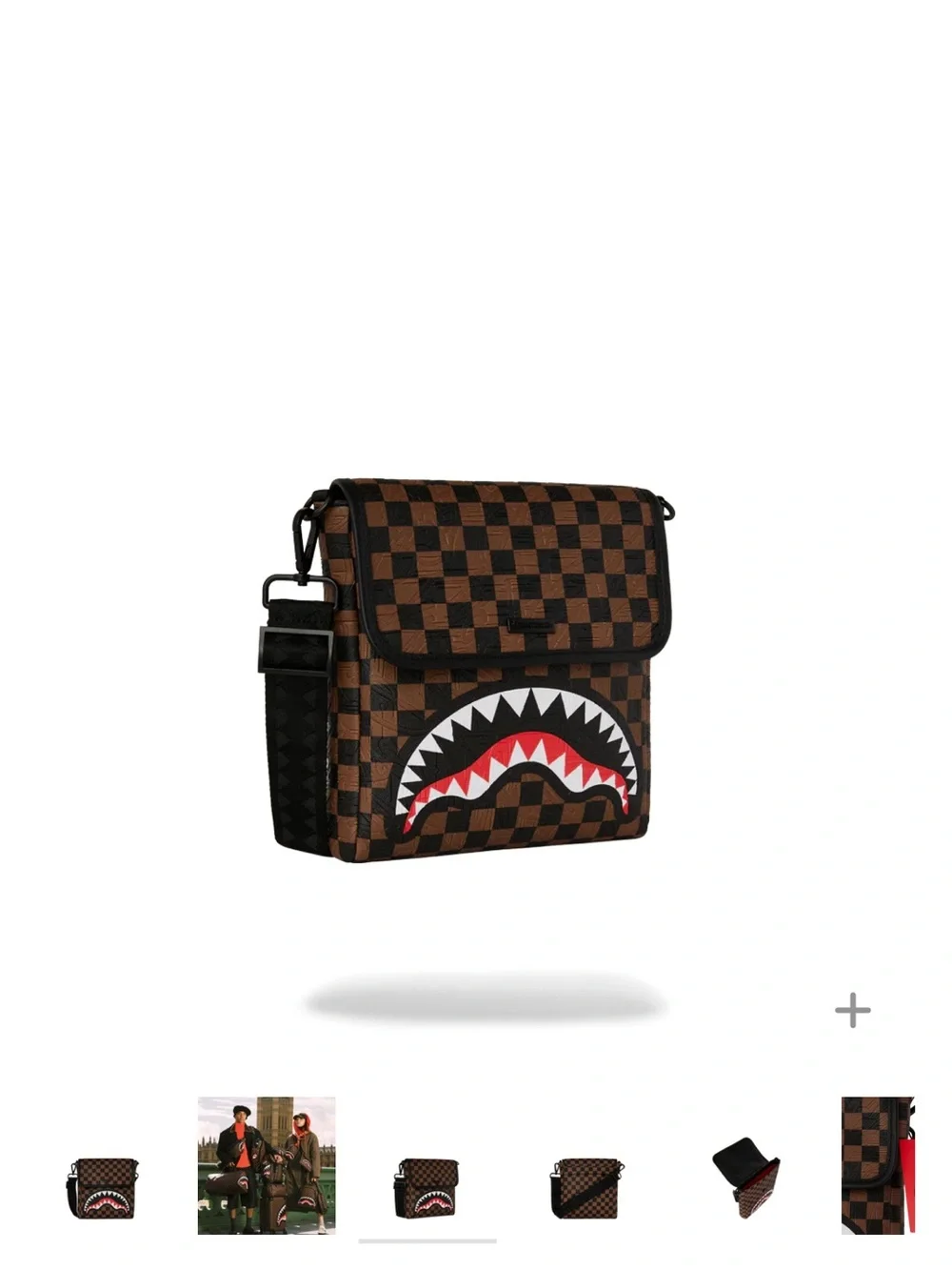 Sprayground Brown and Black Checkered Messenger with Shark Mouth (FIRM PRICE)